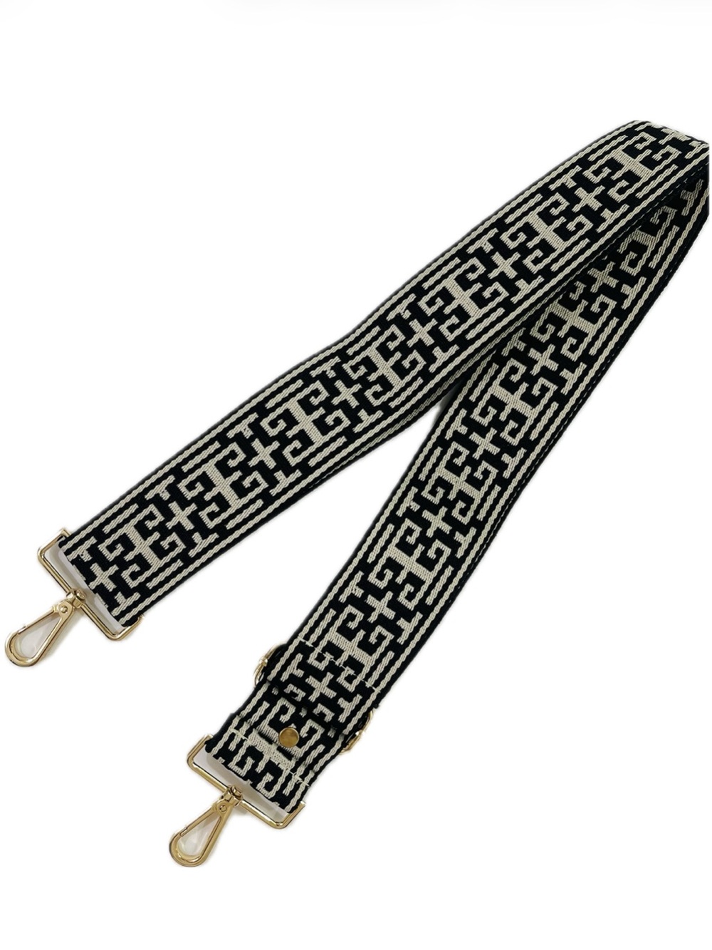 Designer Look Adjustable Black & White Jacquard Bag Strap
